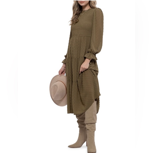 Tiered mini dress- color: olive - size small - Picture 1 of 10